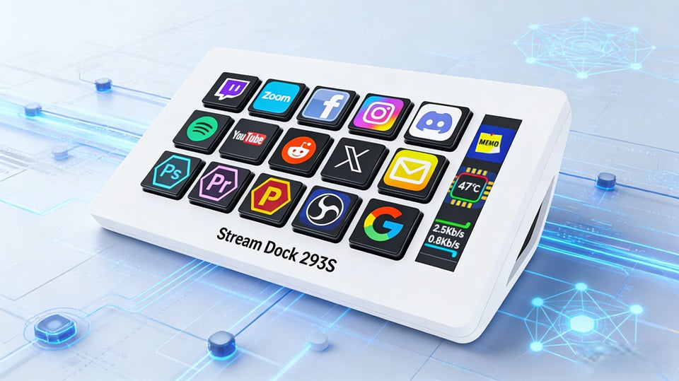 Stream Dock 293S showing information display window for workflow efficiency.