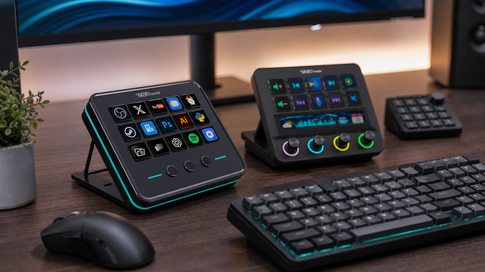 VSDinside Stream Dock competitor comparison on a creator desk