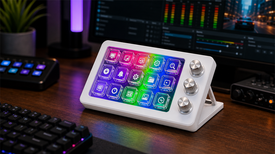 MagTran M3 white transparent key control deck with colorful display surface and three knobs