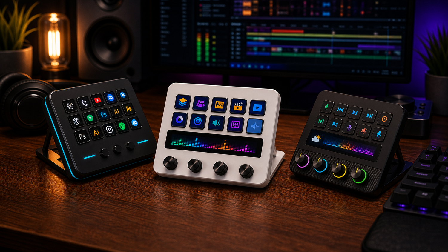 VSDinside M18, N4, and N4 Pro on a creator desk for choosing a Stream Deck alternative