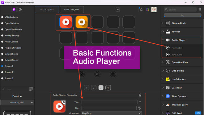 Stream Basic Software Basic Functions - Audio Player – VSDinside Stream Deck, AI Keyboard