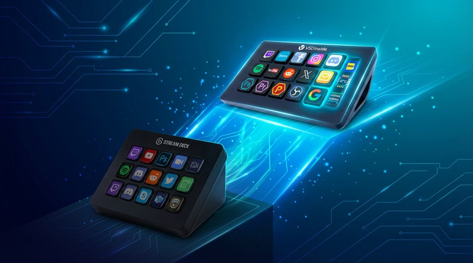 Stream Dock 293S upgrade over Stream Deck Mk.2 with premium design and info display window.