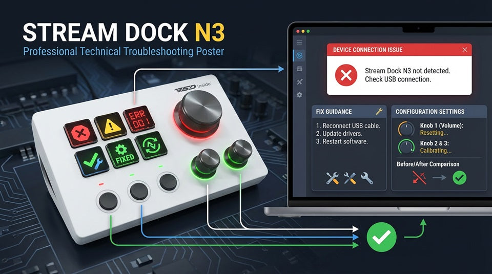 Stream Dock N3 troubleshooting guide with common issue solutions