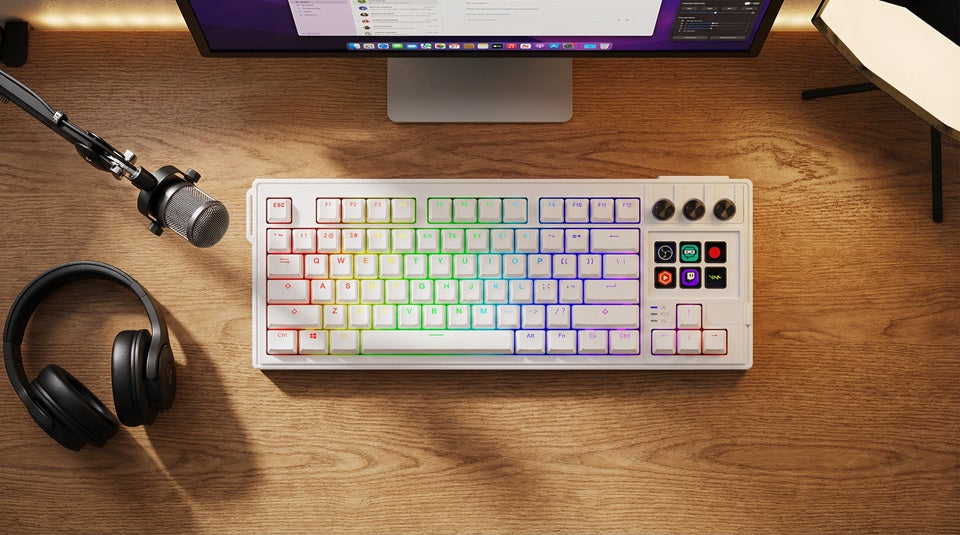 K1 Pro 87 key keyboard layout with integrated stream deck controls
