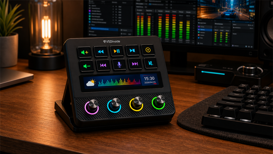 VSDinside Stream Dock N4 Pro with knob ring lights and Touch Bar as a Stream Deck Plus alternative