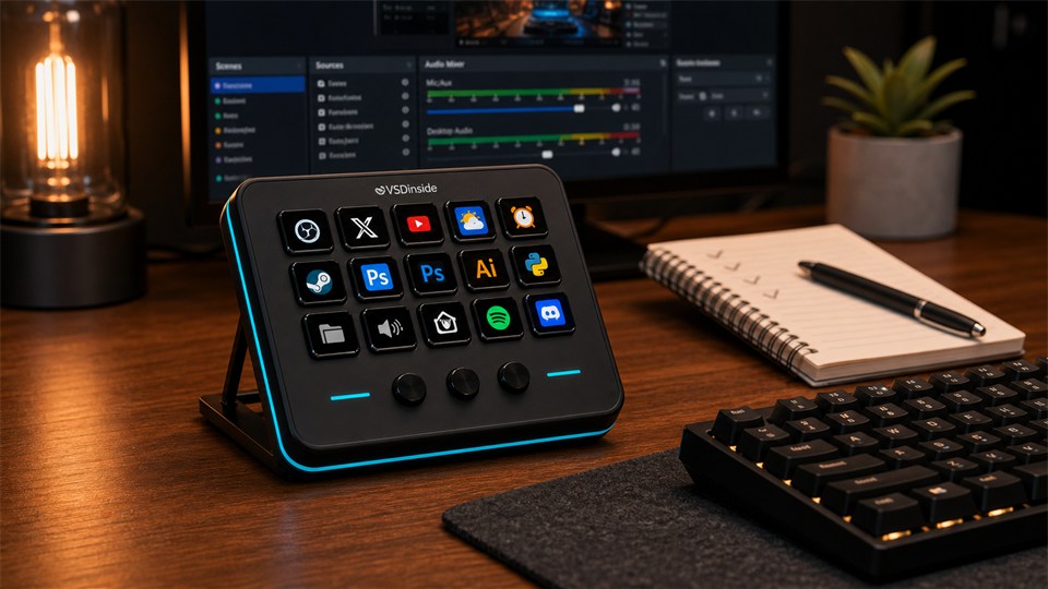 VSDinside Stream Dock M18 shown as a budget 15-key stream deck alternative for creators