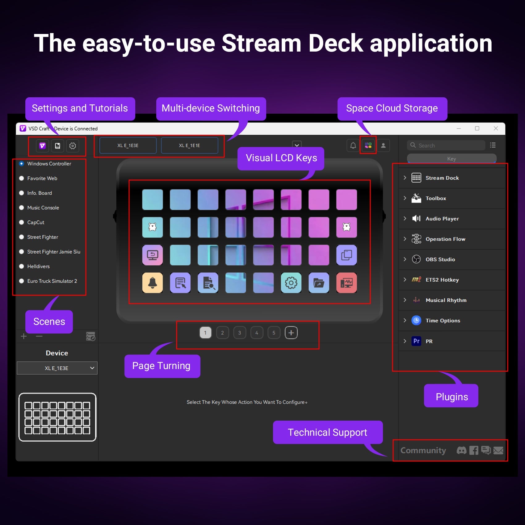 VSDinside Stream Dock XL 32-Key Custom LCD Macro Pad | Multi-Scene