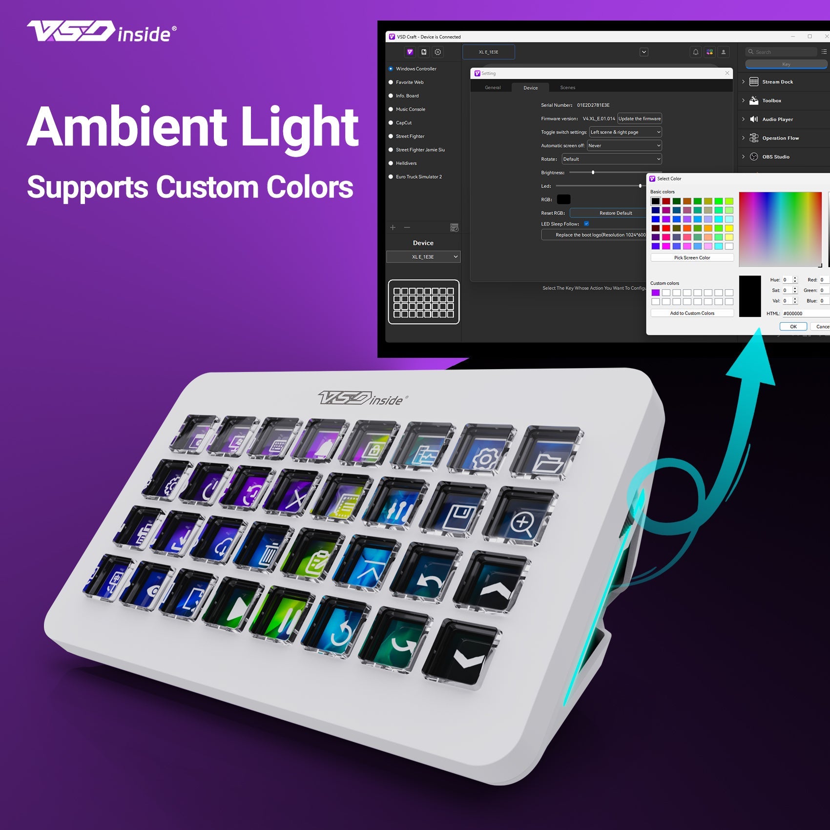 VSDINSIDE Stream Dock ストリームデック カスタムキーボード VSDinside Stream Dock XL 32-Key Custom LCD Macro Pad | Multi-Scene